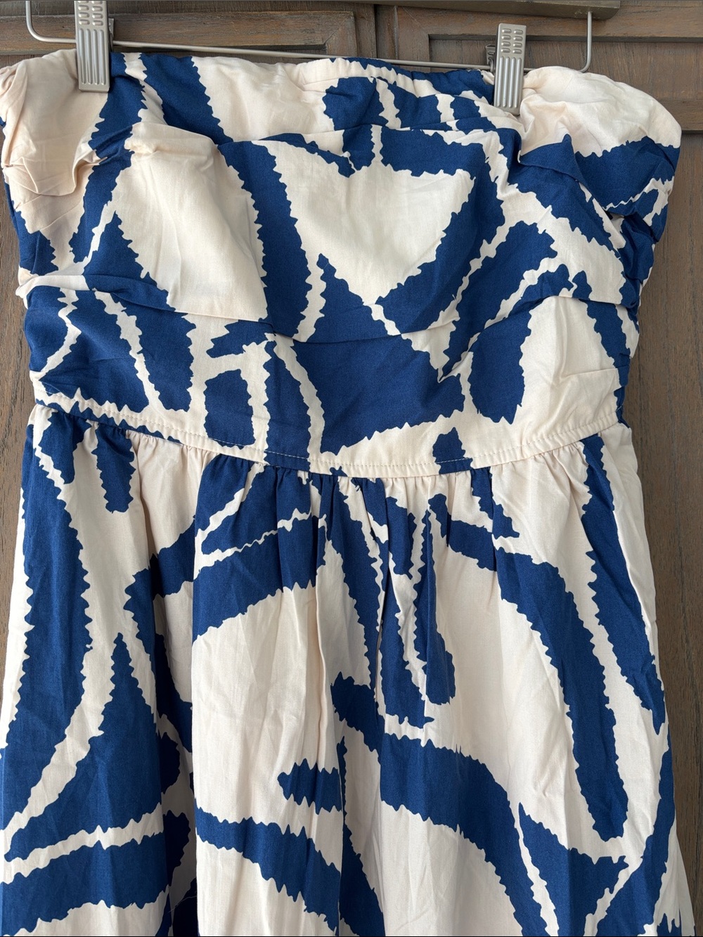 Dress Forum Strapless Blue & Cream Abstract Print Dress Large NWT Flowy Feminine - Picture 6 of 9